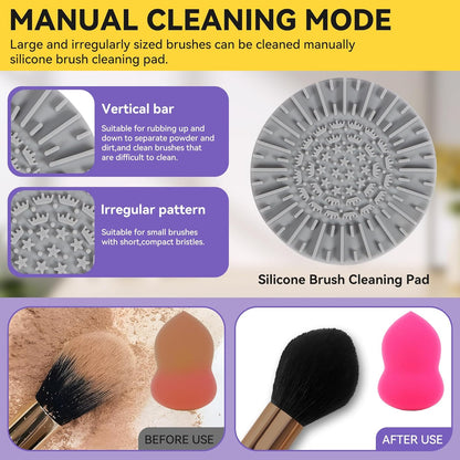 Belro makeup brush cleaner for skin care, showing a cleaning brush and solution in a clear container.