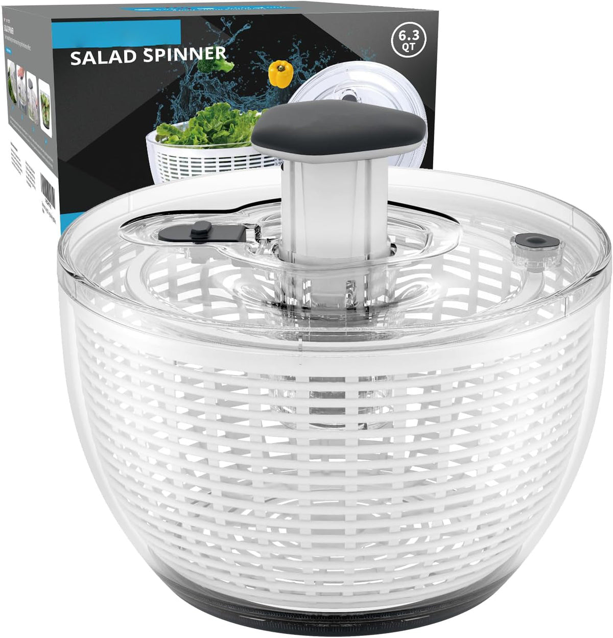 Belro large one-handed lettuce salad spinner with clear bowl and lid, designed for efficient kitchen salad drying.