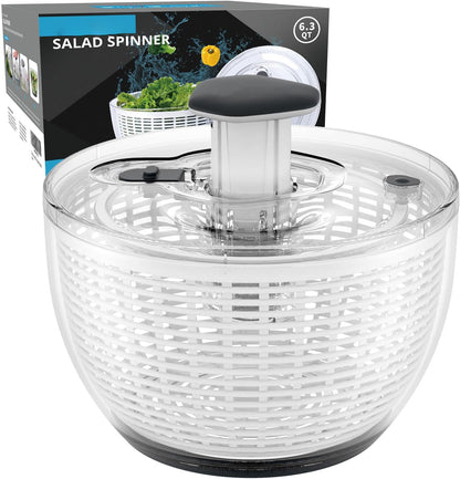 Belro large one-handed lettuce salad spinner with clear bowl and lid, designed for efficient kitchen salad drying.