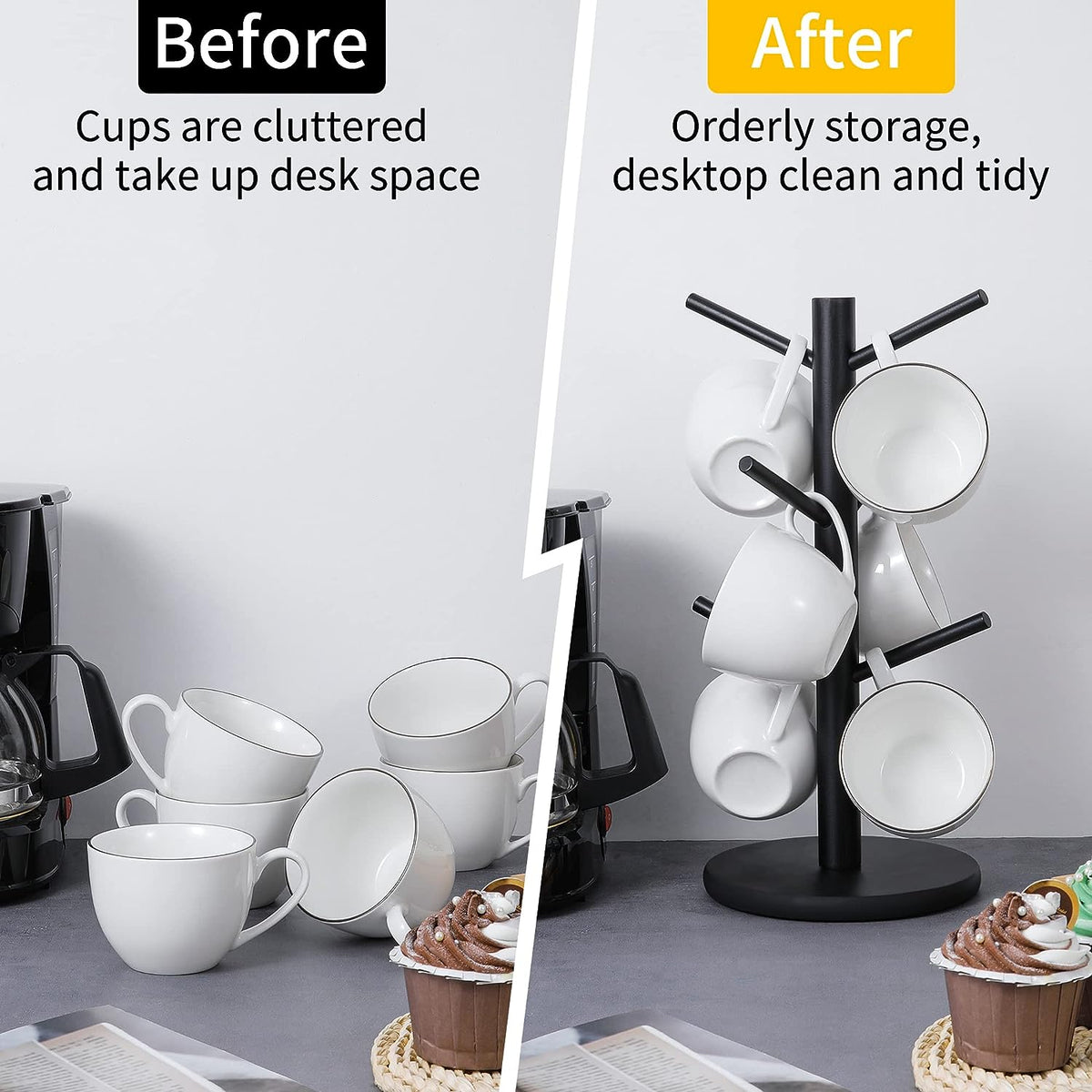Belro Cup Mug Holder Tree for kitchen organization, featuring multiple hooks for hanging mugs and saving space in the kitchen.