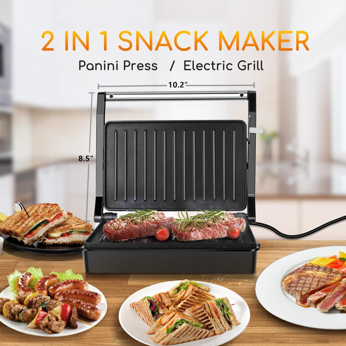 Belro Panini Press Sandwich Maker with non-stick grill plates for easy home use in the kitchen and dining area