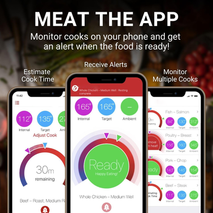 Wireless Belro Smart Meat Thermometer showing digital display with temperature readings for precise cooking and food safety.