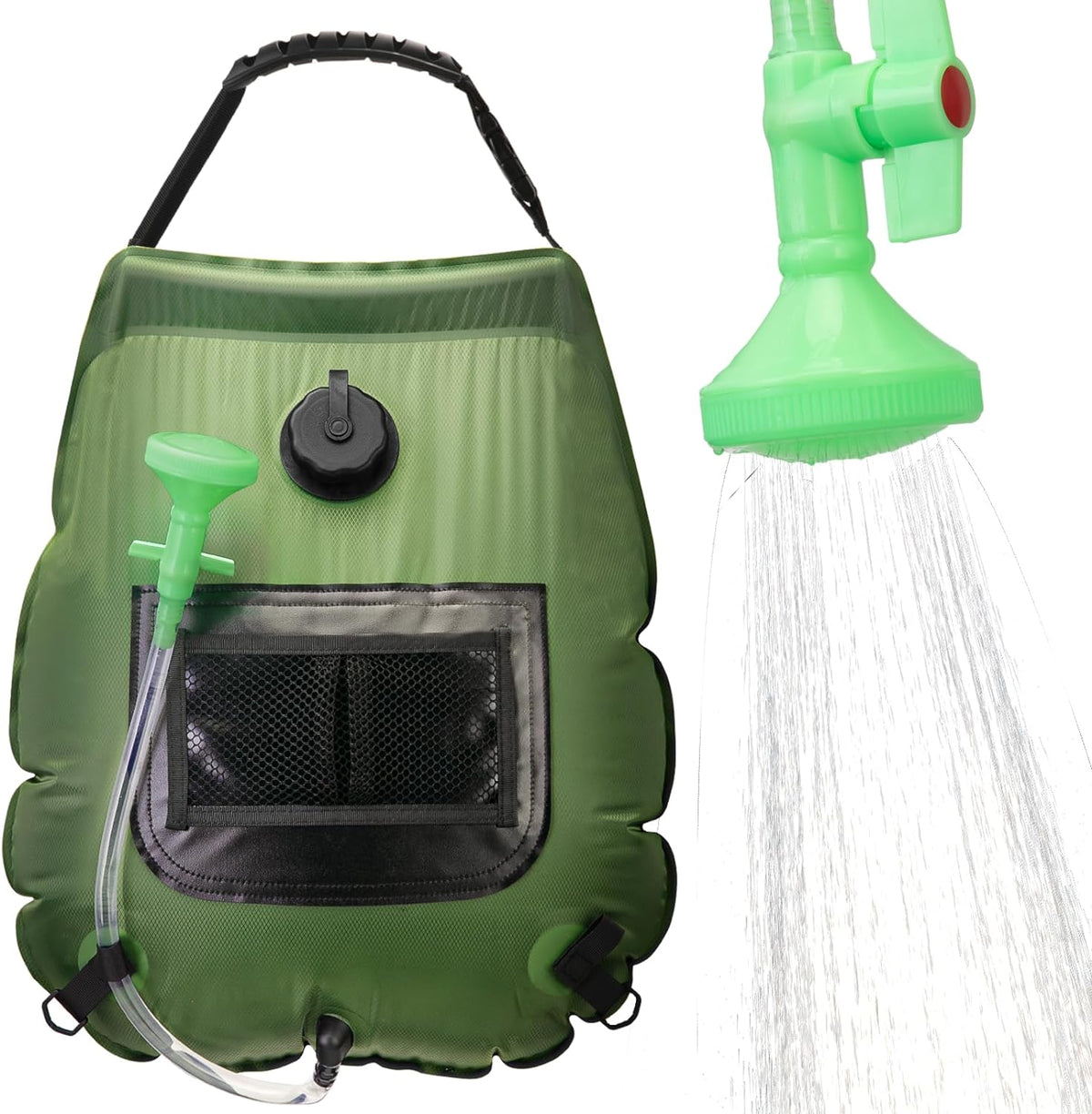 Belro portable outdoor shower bag for camping, with a flexible hose and water reservoir, ideal for camping and outdoor use.