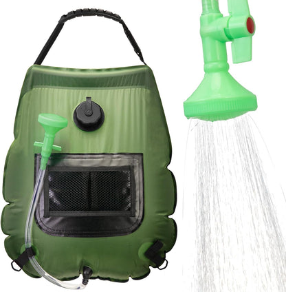 Belro portable outdoor shower bag for camping, with a flexible hose and water reservoir, ideal for camping and outdoor use.
