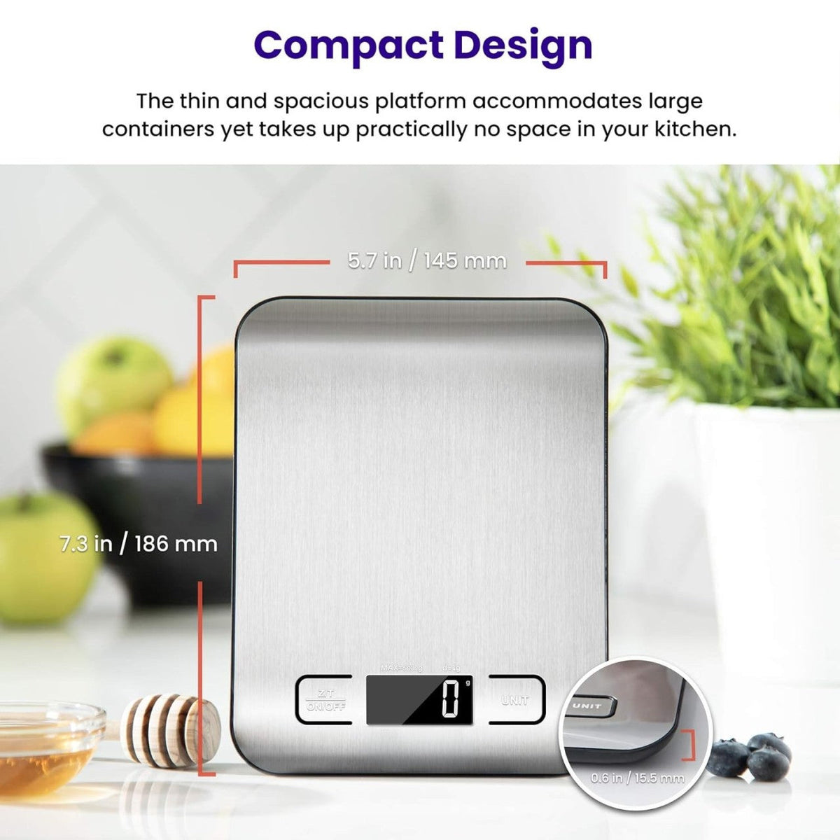 Belro digital kitchen scale displaying measurement in grams on a sleek, modern measuring device.