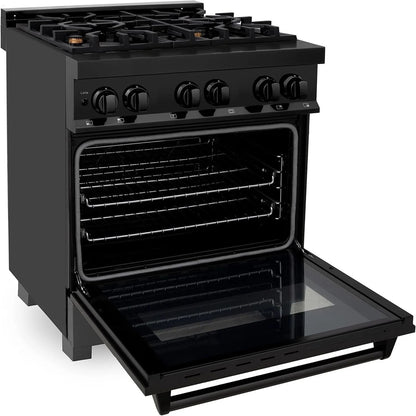 Casavibeo ZLINE Legacy 30-inch dual fuel range with four burners and oven, featuring stainless steel finish and control knobs.