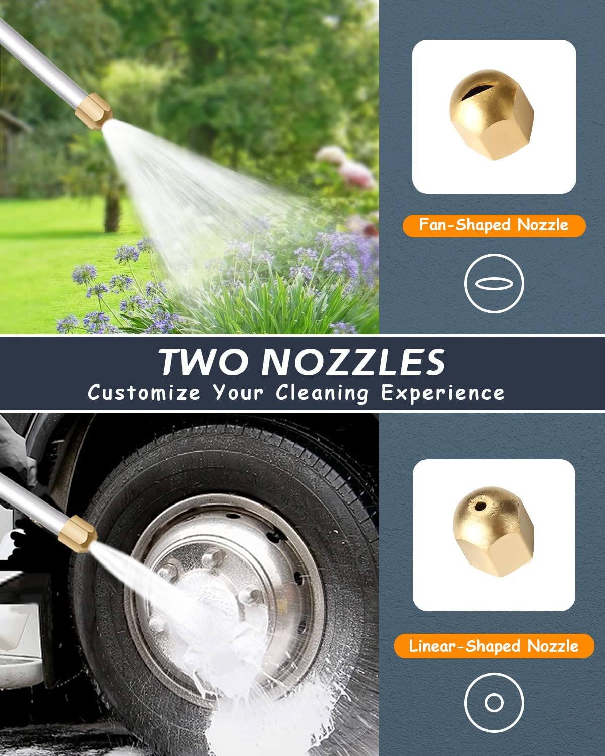 Belro high-pressure washer spray nozzle attached to water hose for car wash, durable and suitable for outdoor cleaning tasks