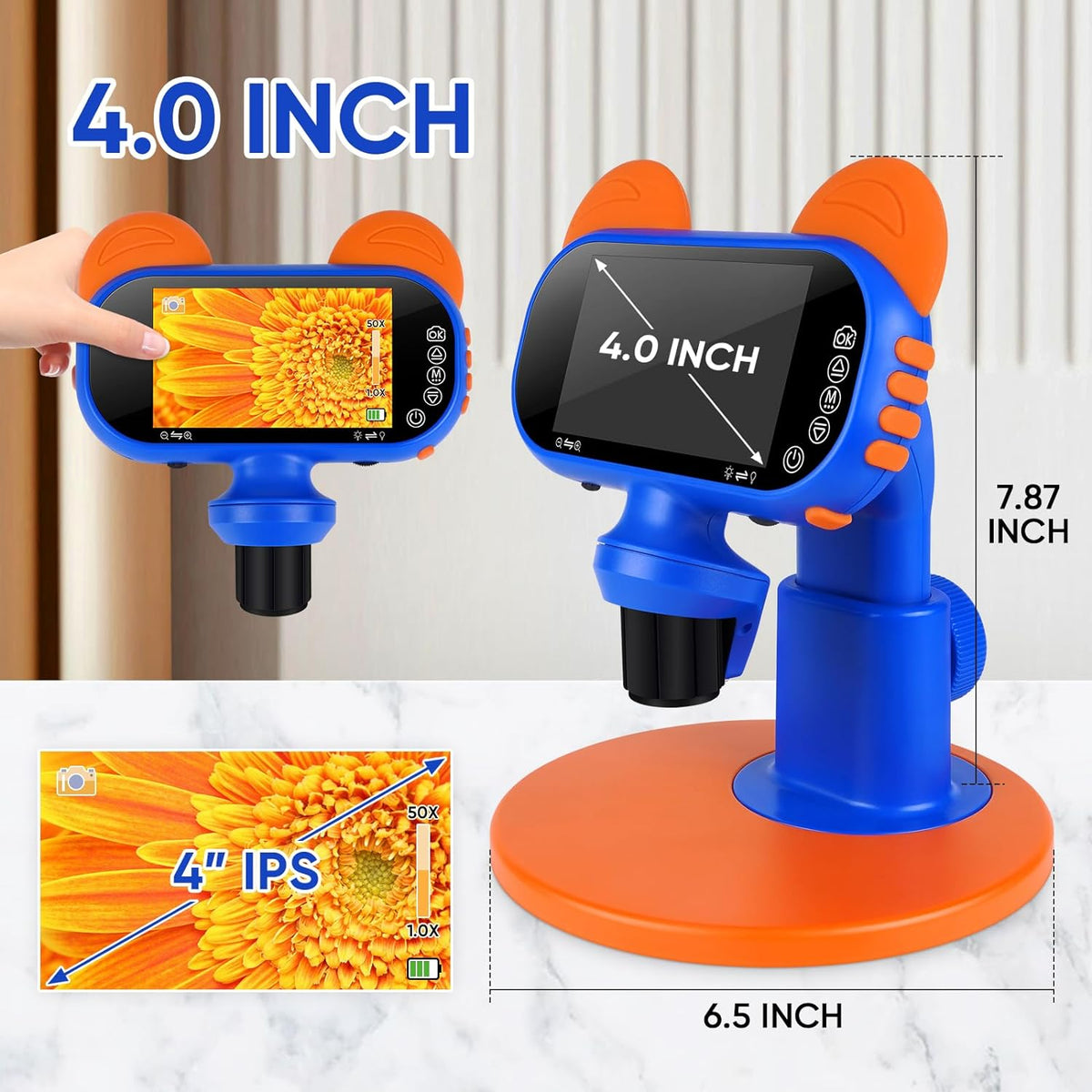 Belro handheld portable digital microscope with adjustable focus, compact design, and built-in camera for detailed close-up viewing.