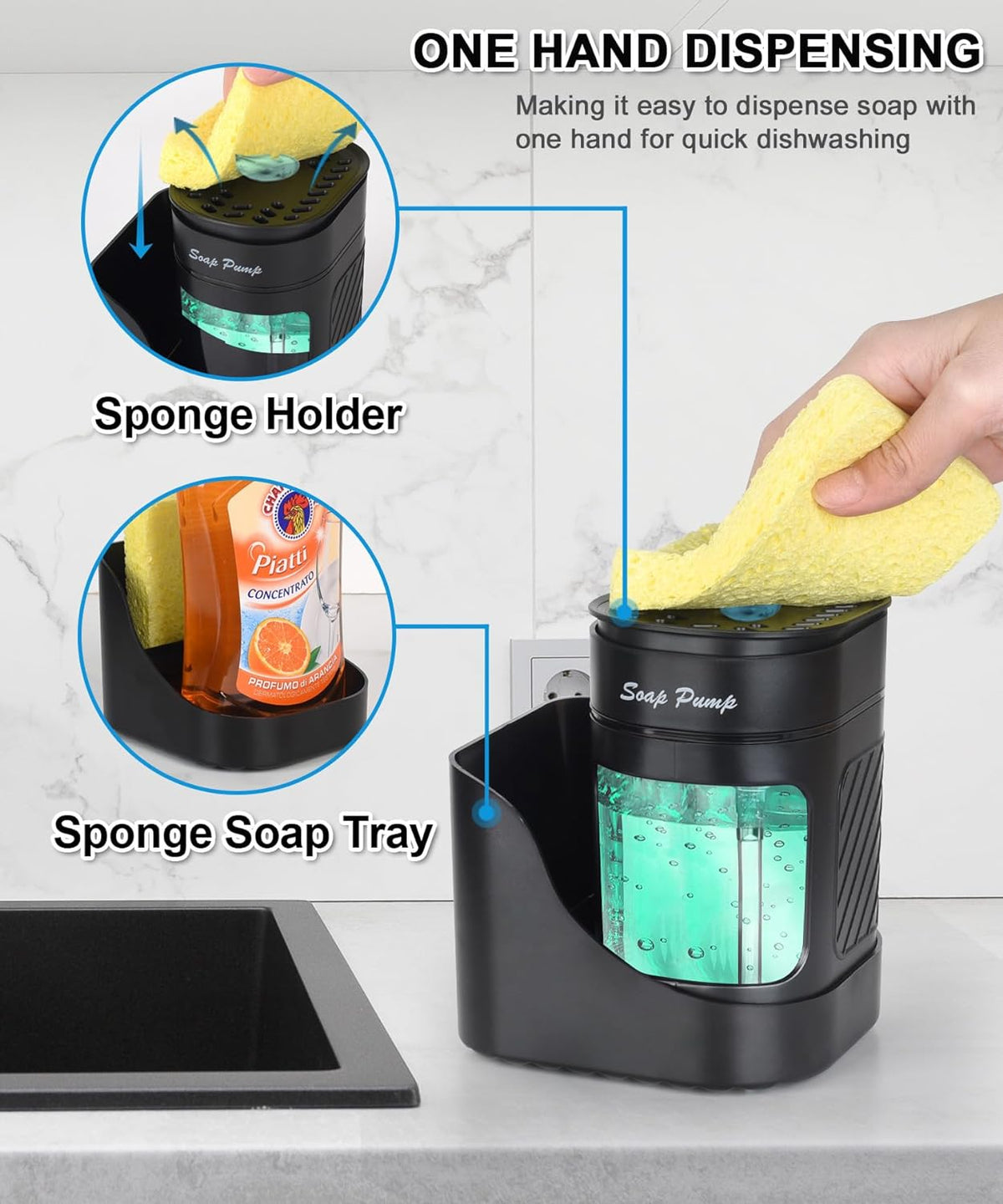 Belro kitchen dish soap dispenser on countertop, plastic bottle with pump for easy dishwashing soap dispensing