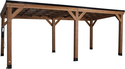Casavibeo Backyard Discovery Arcadia Gazebo with open wooden frame, featuring a shingled roof and spacious outdoor shelter.