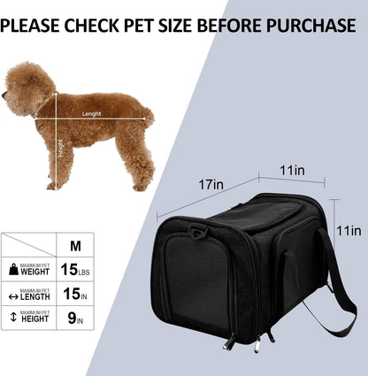 Belro dog and cat carrier bag for small pets up to 15 lbs, automotive travel carrier with breathable mesh sides and secure zipper closure.