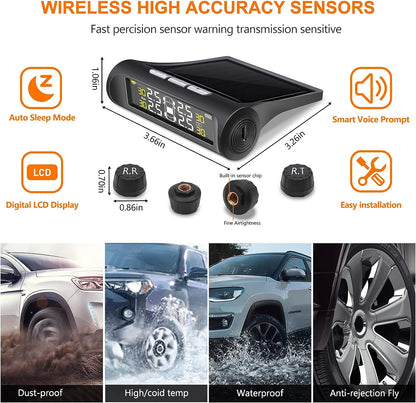 Belro automotive tire pressure monitoring sensor system with multiple sensors and display for vehicle safety and tire management.