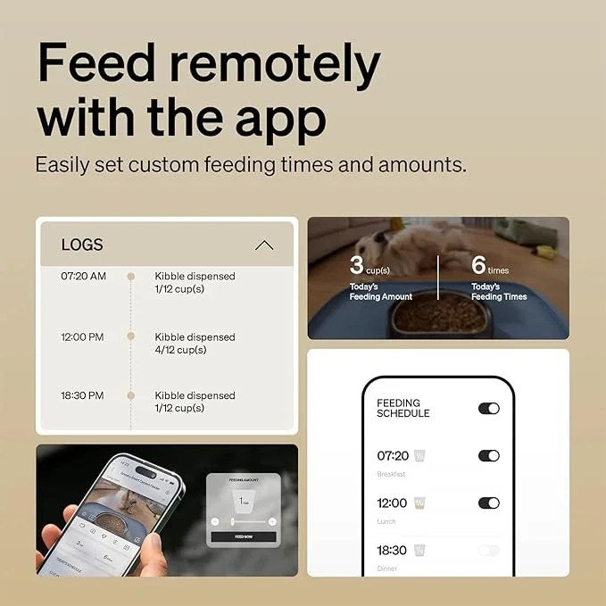 Casavibeo PETLIBRO automatic cat feeder with camera, 1080P HD video, night vision, 2-way audio, and motion alerts for pets.