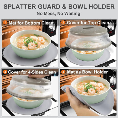 Belro microwave place mat and food cover set, with colorful fabric cover and durable mat for kitchen and dining protection.