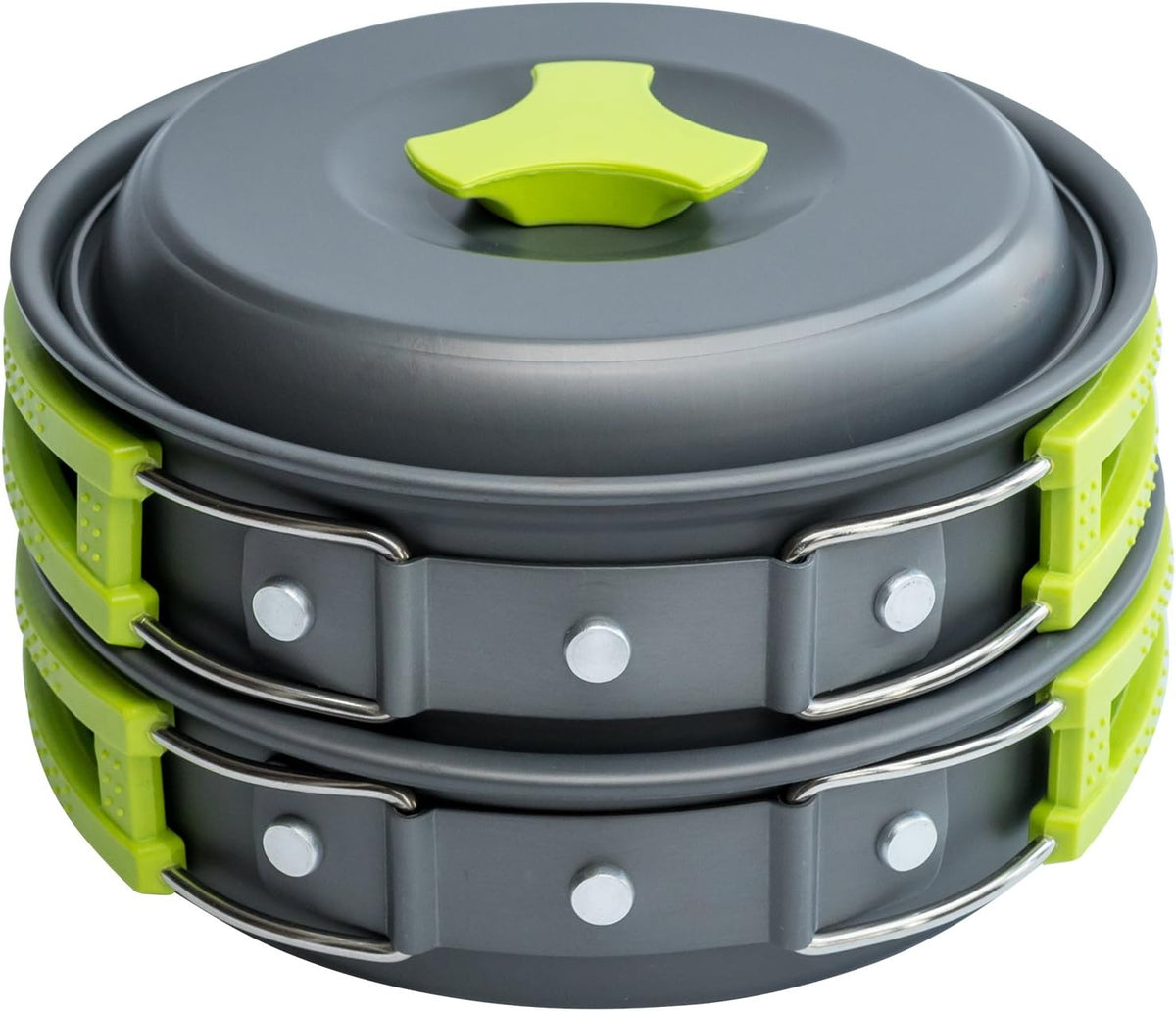 Belro camping cookware set with pots and pans for backpacking, ideal for outdoor kitchen and dining on camping trips.