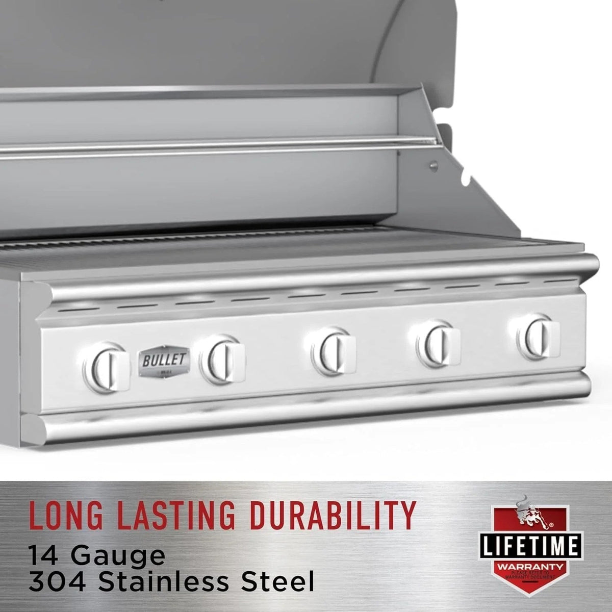 Casavibeo Bull Outlaw 30-inch built-in natural gas grill with four burners, stainless steel construction, and grilling surface.
