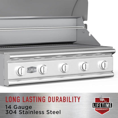 Casavibeo Bull Outlaw 30-inch built-in natural gas grill with four burners, stainless steel construction, and grilling surface.