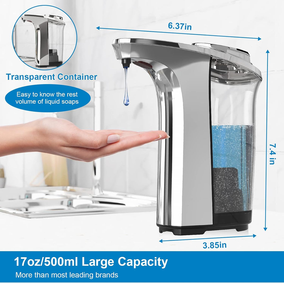 Belro automatic touchless dish soap dispenser for kitchen and bathroom, sleek and modern design with sensor activation