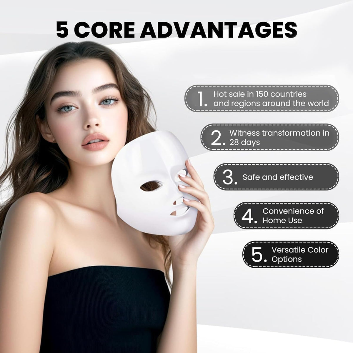 Belro red light mask for health and beauty, featuring a sleek design with adjustable straps and LED light panels for skin treatment.
