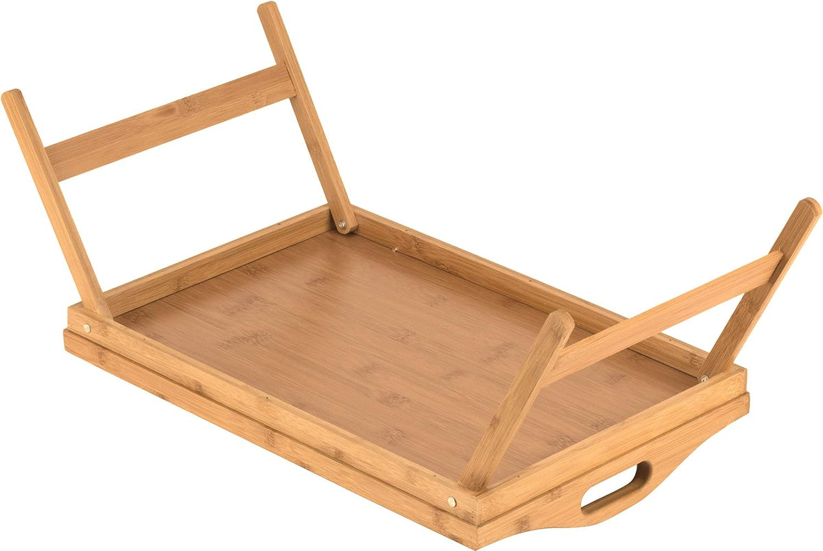 Belro bed table tray with folding legs, wooden surface, ideal for breakfast or reading in bed, versatile home and garden furniture.