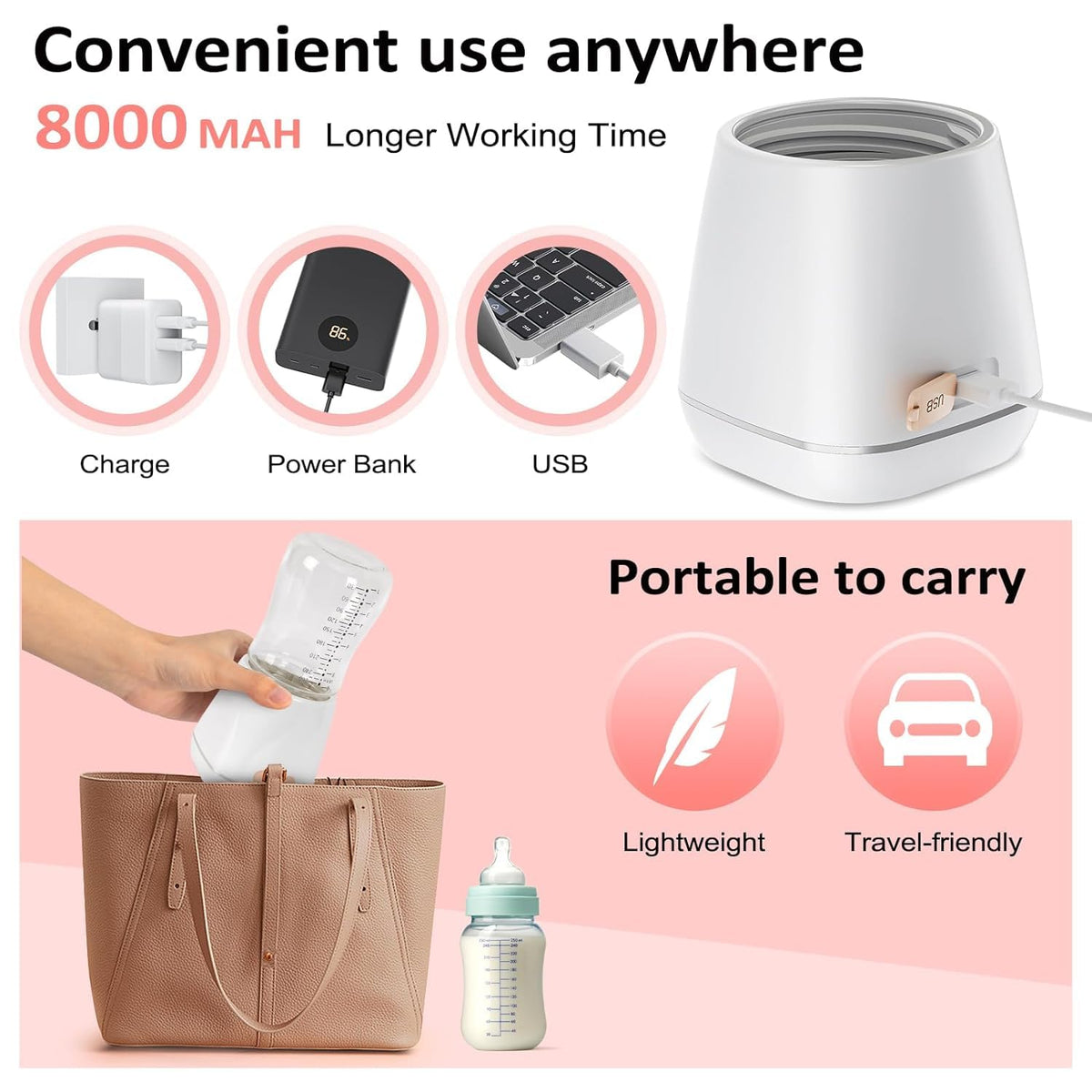 Belro baby portable bottle warmer for on-the-go feeding, compact device designed for warming baby bottles and nursing supplies.