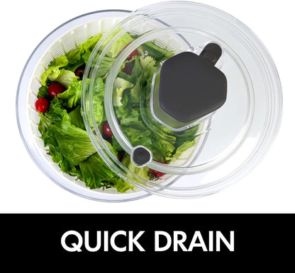 Large one-handed lettuce salad spinner by Belro, featuring a durable plastic bowl and a compact, easy-to-use handle for drying greens.