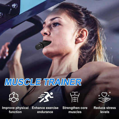 Men wearing Belro lung fitness breathing trainer, a compact device for improving respiratory strength and lung capacity during workouts.