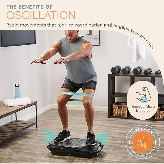 Casavibeo Lifepro Waver vibration plate exercise machine with loop bands for muscle activation, lymphatic drainage, and full-body workouts.