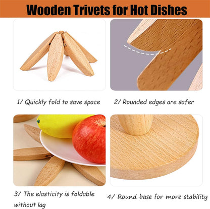Belro wooden trivets for hot dishes, natural bamboo design, ideal for protecting kitchen surfaces during meal serving.