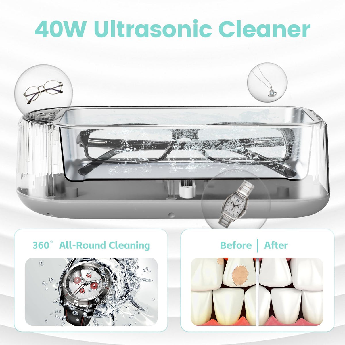 Belro ultrasonic jewelry cleaner machine with a transparent lid and stainless steel tank for cleaning jewelry accessories.