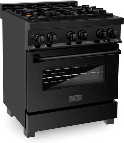 Casavibeo ZLINE Legacy 30-inch dual fuel range with four burners and oven, stainless steel finish, and control knobs.