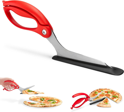 Belro non-stick pizza scissors with protective server, designed for easy and safe pizza cutting in kitchen and dining.