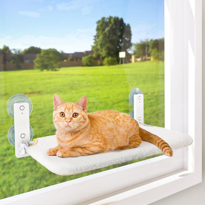 Belro cat hammock window perch mounted on a window sill, providing a cozy spot for cats to relax and observe outside.