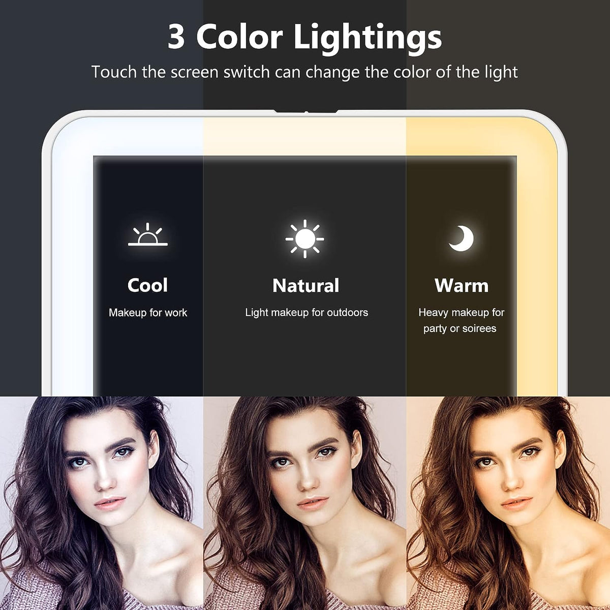 Belro Travel Lighted Makeup Mirror with magnification showing illuminated mirror surface for precise beauty application.