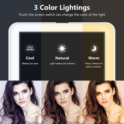 Belro Travel Lighted Makeup Mirror with magnification showing illuminated mirror surface for precise beauty application.