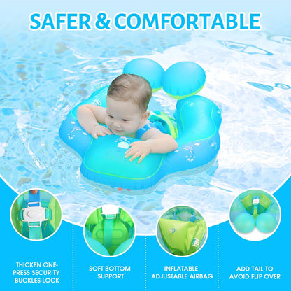 Belro baby swim float with canopy, colorful inflatable pool float for infants, featuring sun protection and comfortable design.