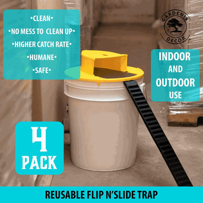 Belro 4-pack bucket lid mouse traps for outdoor pest control, featuring durable plastic lids designed to trap mice effectively.