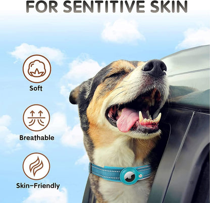 Belro AirTag dog collar with built-in GPS device for pet tracking and secure identification, shown on a dog.