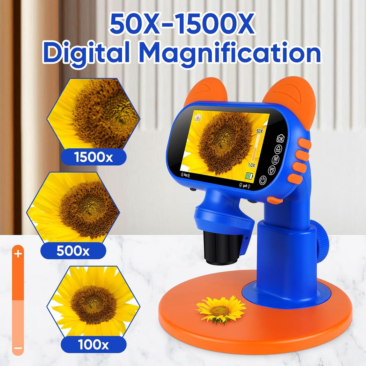 Belro handheld portable digital microscope with adjustable focus and LED lighting, compact for detailed close-up viewing.