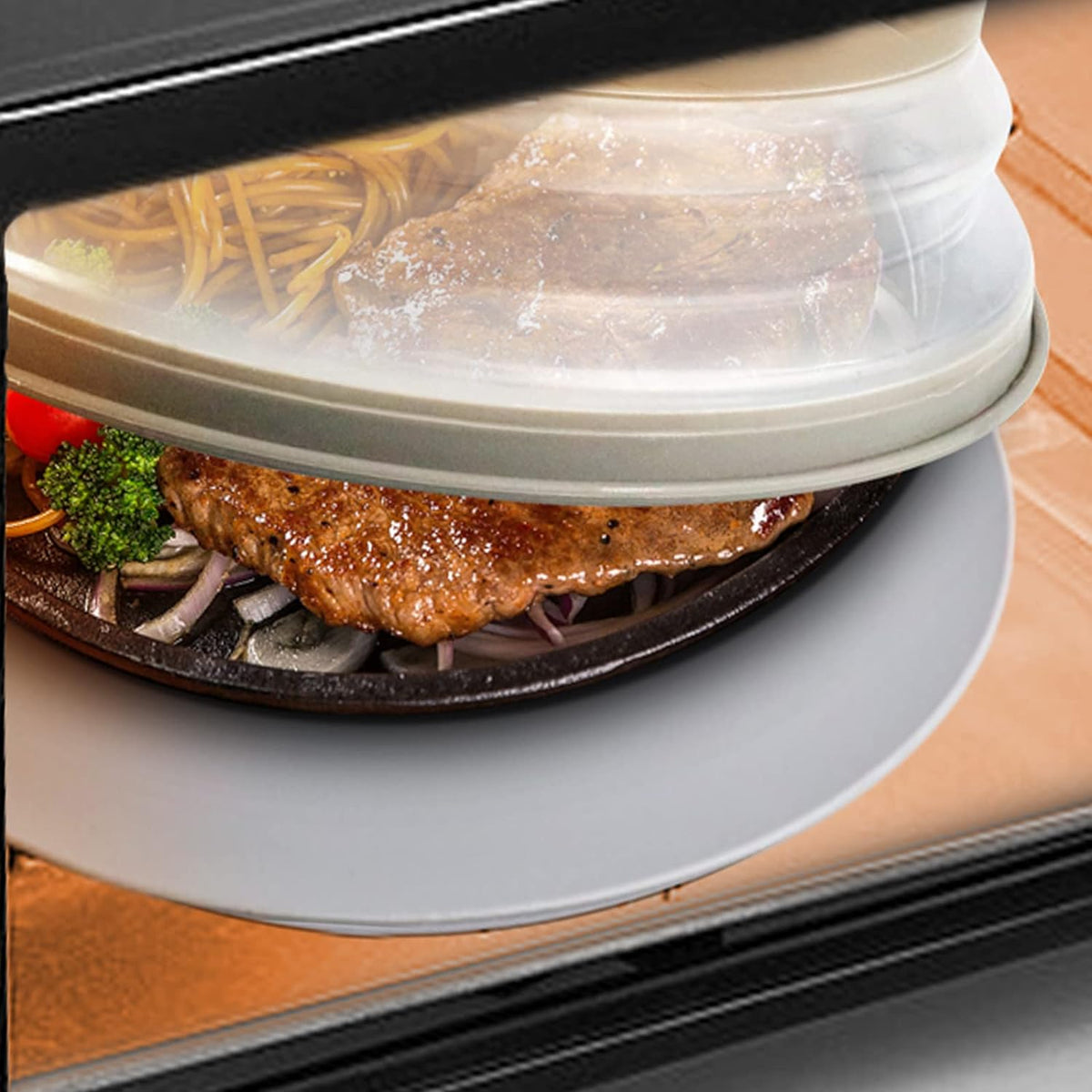 Belro microwave place mat and food cover set with a patterned fabric design, ideal for protecting surfaces during food heating.