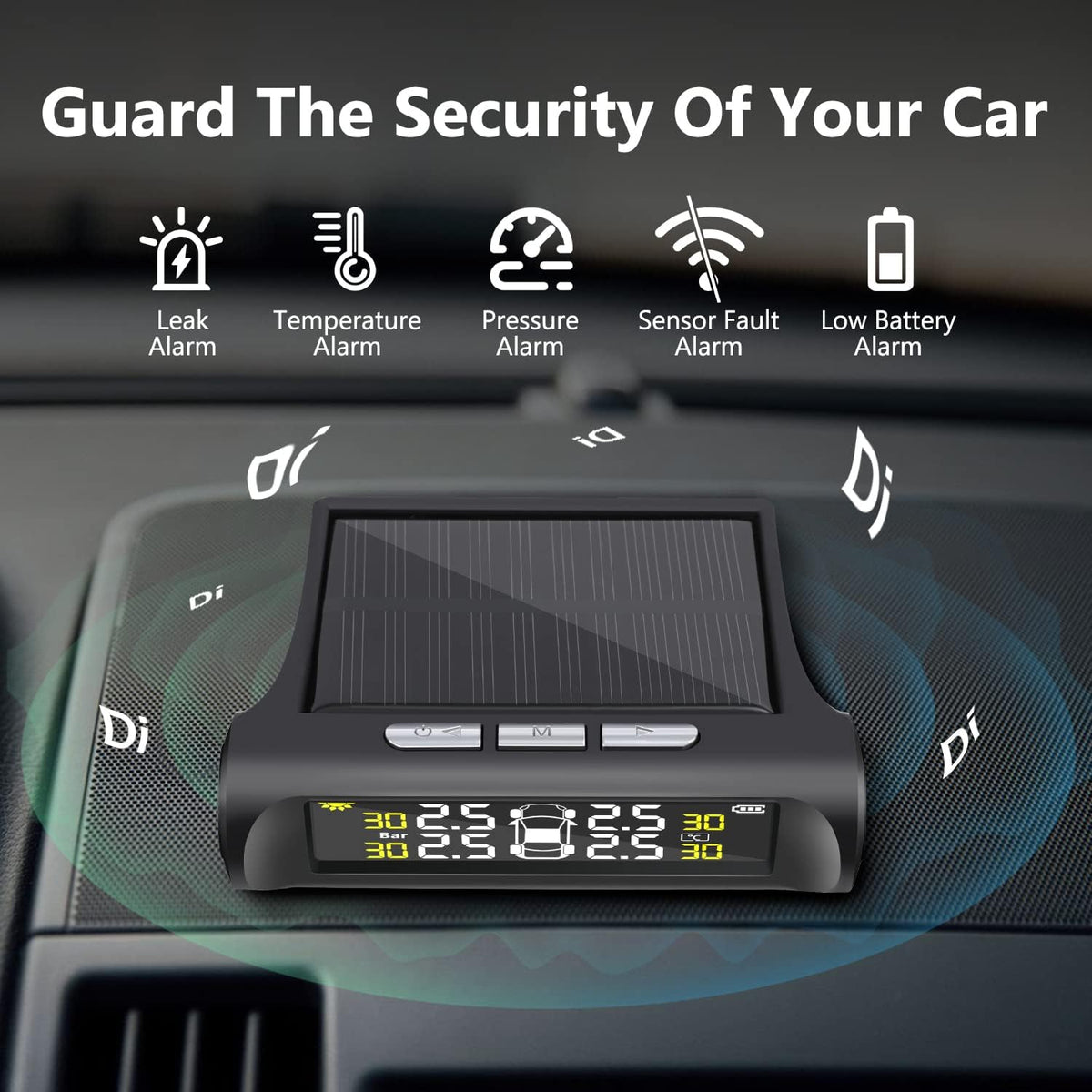 Belro automotive tire pressure monitoring sensor system with sensors and display for real-time tire pressure monitoring.