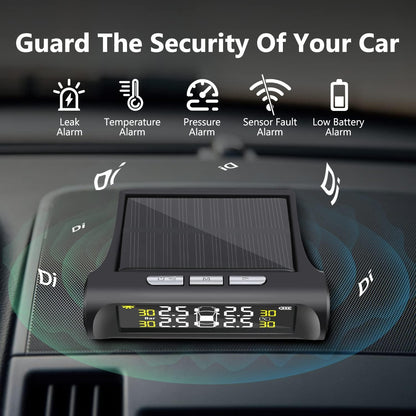 Belro automotive tire pressure monitoring sensor system with sensors and display for real-time tire pressure monitoring.