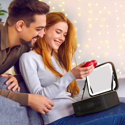 Belro makeup bag with built-in mirror and LED lights, compact and stylish for travel and daily use.
