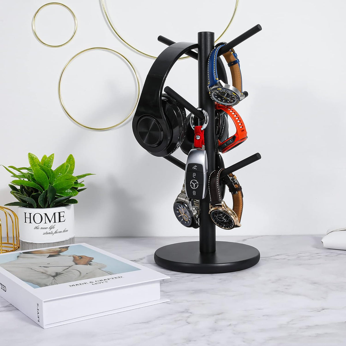 Belro Cup Mug Holder Tree for kitchen organization, featuring multiple hooks for hanging mugs on a stylish wooden stand.