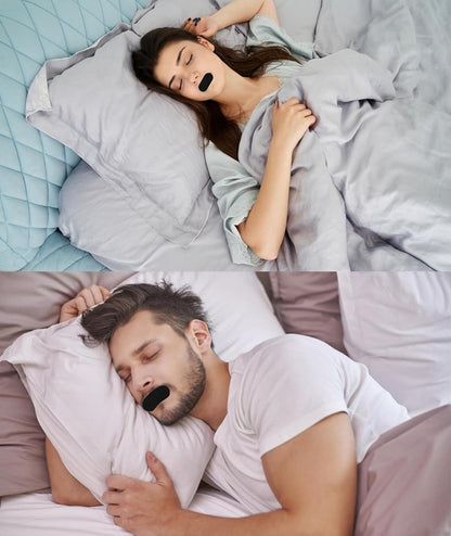 Belro anti snoring patch on a nose, designed to improve nasal breathing and reduce snoring during sleep.