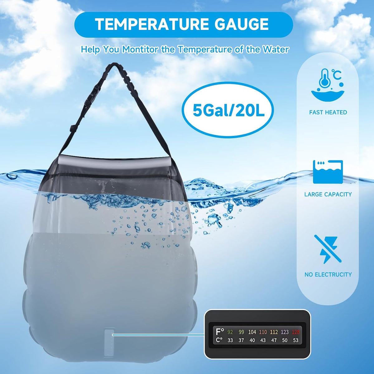 Belro portable outdoor shower bag for camping, with water reservoir and shower head, ideal for outdoor camping and gardening.