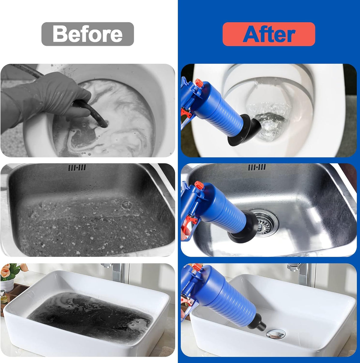 Belro Drain Blaster Air Toilet Sink Plunger Gun for clog removal, handheld plumbing tool, durable tool for drains and toilets