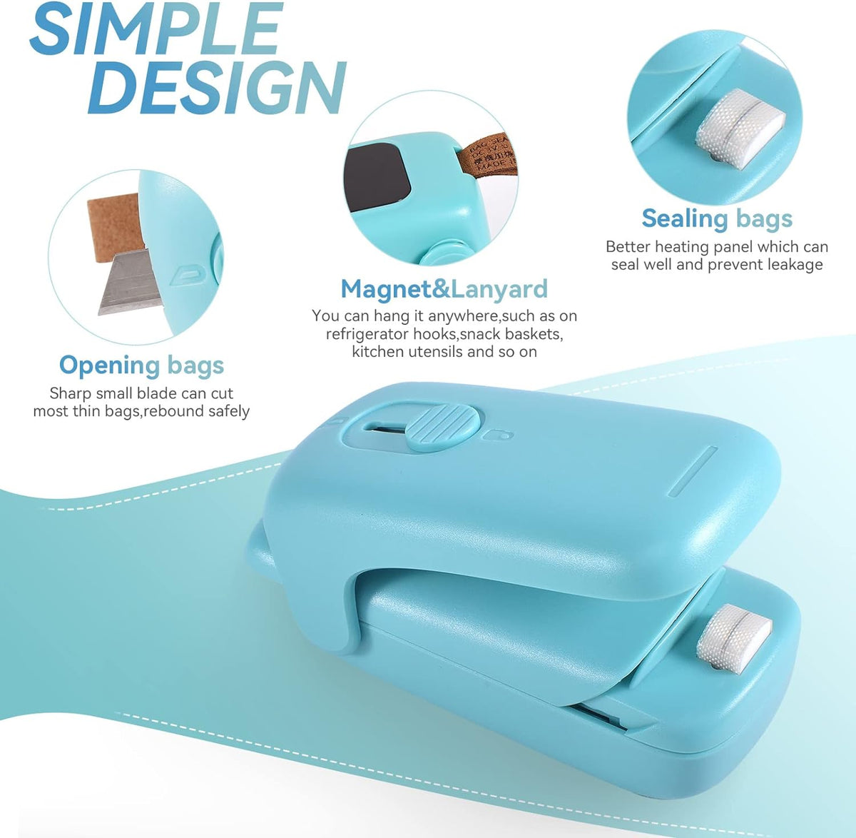 Belro handheld mini bag sealer for sealing plastic bags, compact and portable for kitchen and travel use.