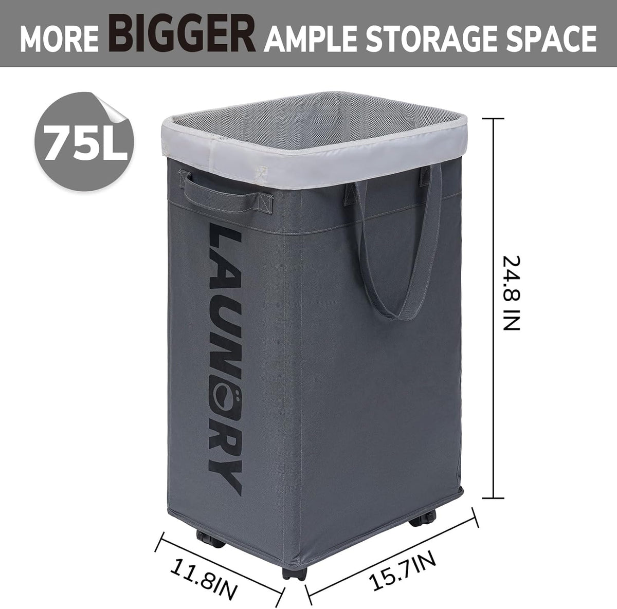 Belro 75L collapsible laundry basket with wheels, large storage for laundry and organization in home and garden settings