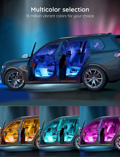 Belro smart interior car LED light strips installed inside a vehicle, providing customizable ambient lighting.